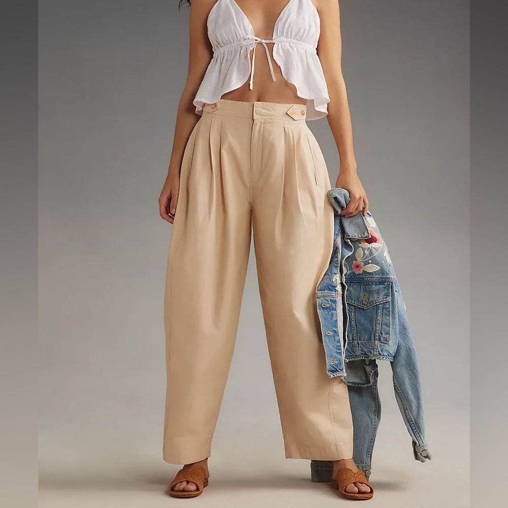 NWT Maeve by Anthropologie Neutral Utility Barrel Trouser Pants Size 12 - Picture 1 of 16